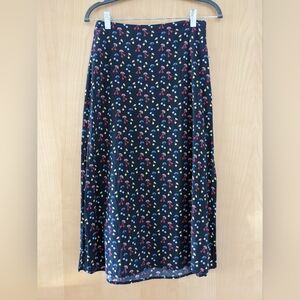Marine Layer Ryan Midi Slip Skirt Navy Cherry Print Size 2